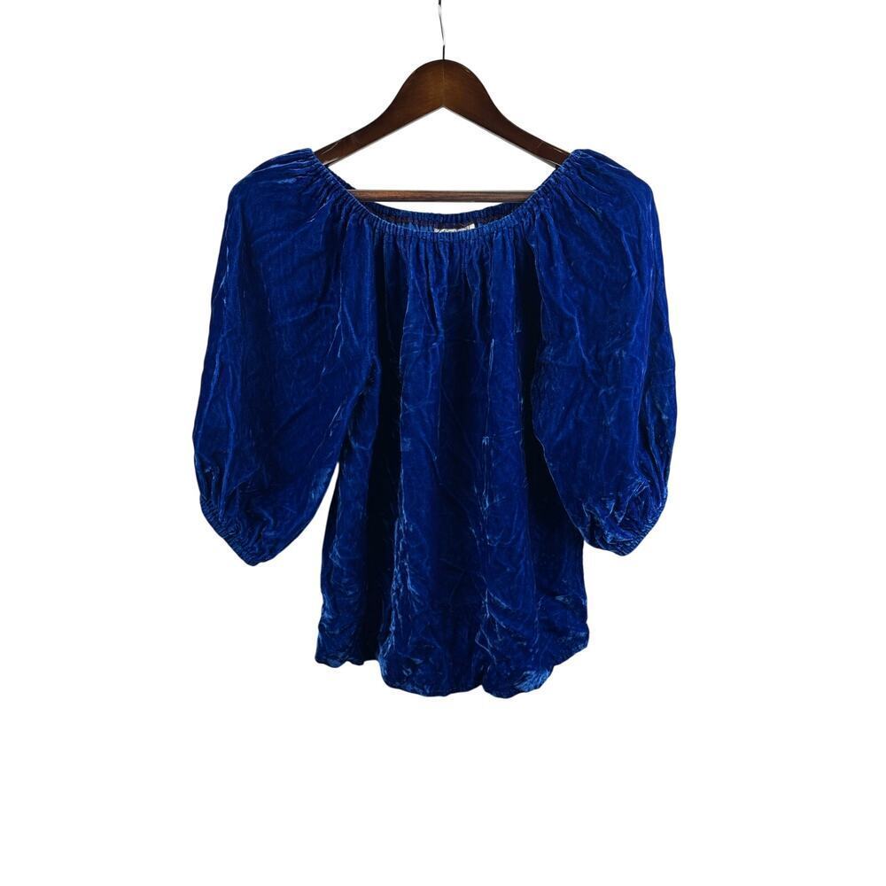 Women’s A Casa de Santa Fe Original Royal Blue Velvet Off the Shoulder Blouse